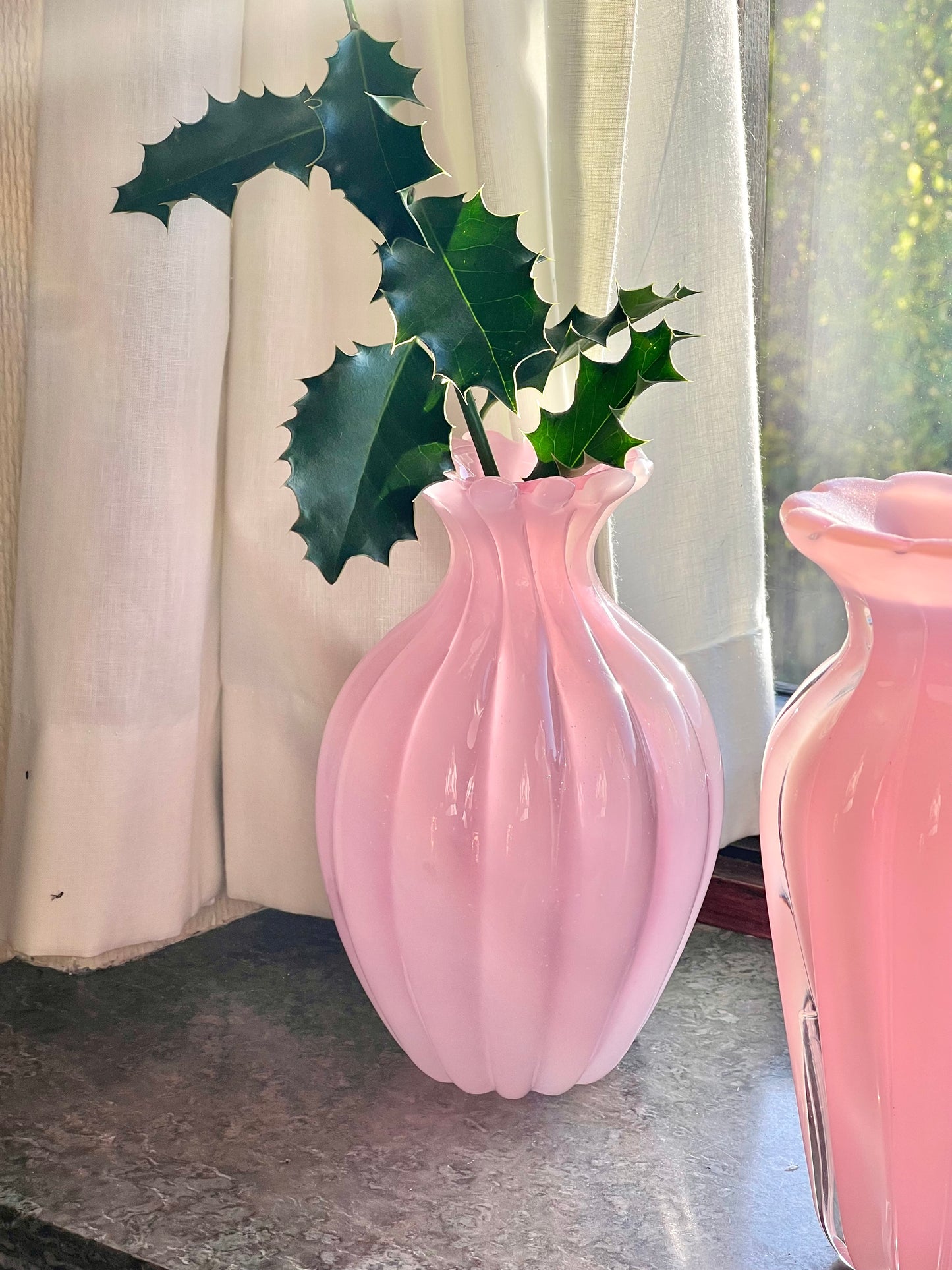 Lyserød murano vase i alabastro glas