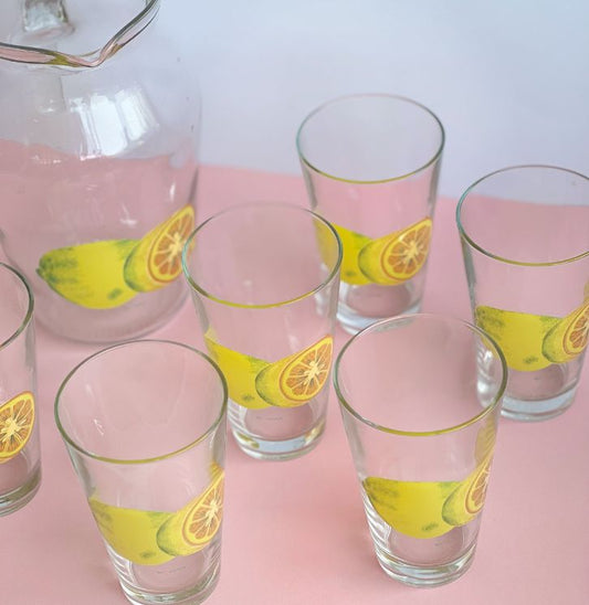 Vintage italiensk citron glas service og citronkande til borddækning