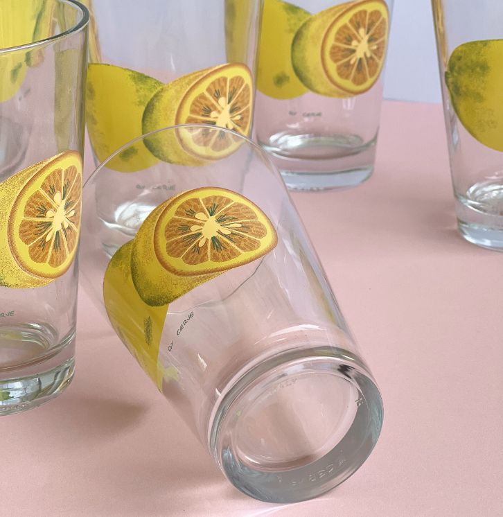 Vintage italiensk citron glas service og citronkande til borddækning
